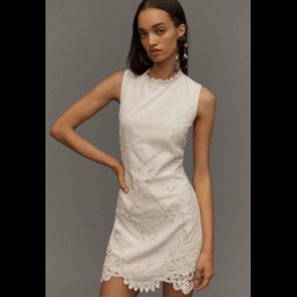 Brand New By Anthropologie Sleeveless Poplin Lace Mini Dress